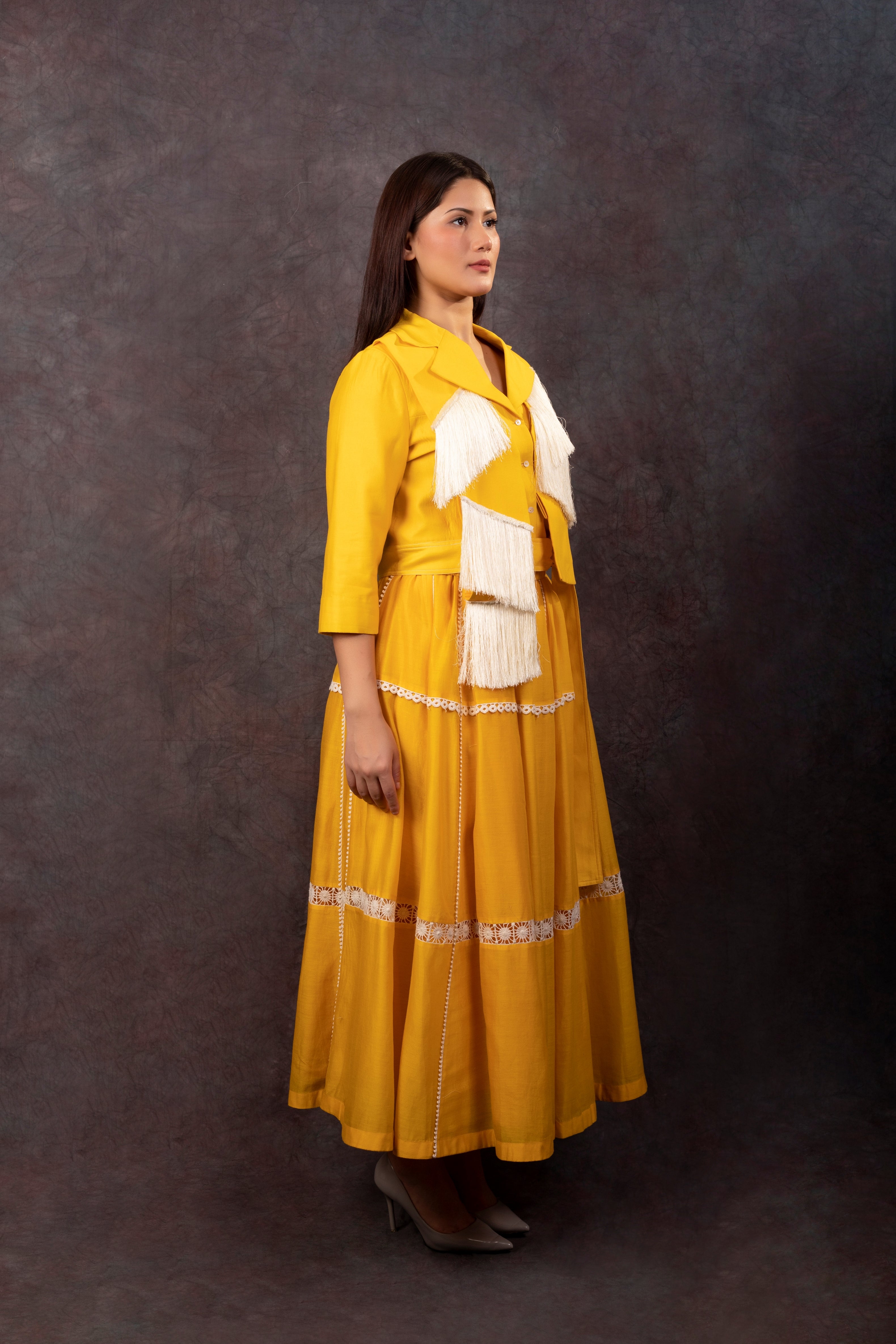 FRINGE JACKET & SKIRT -YELLOW