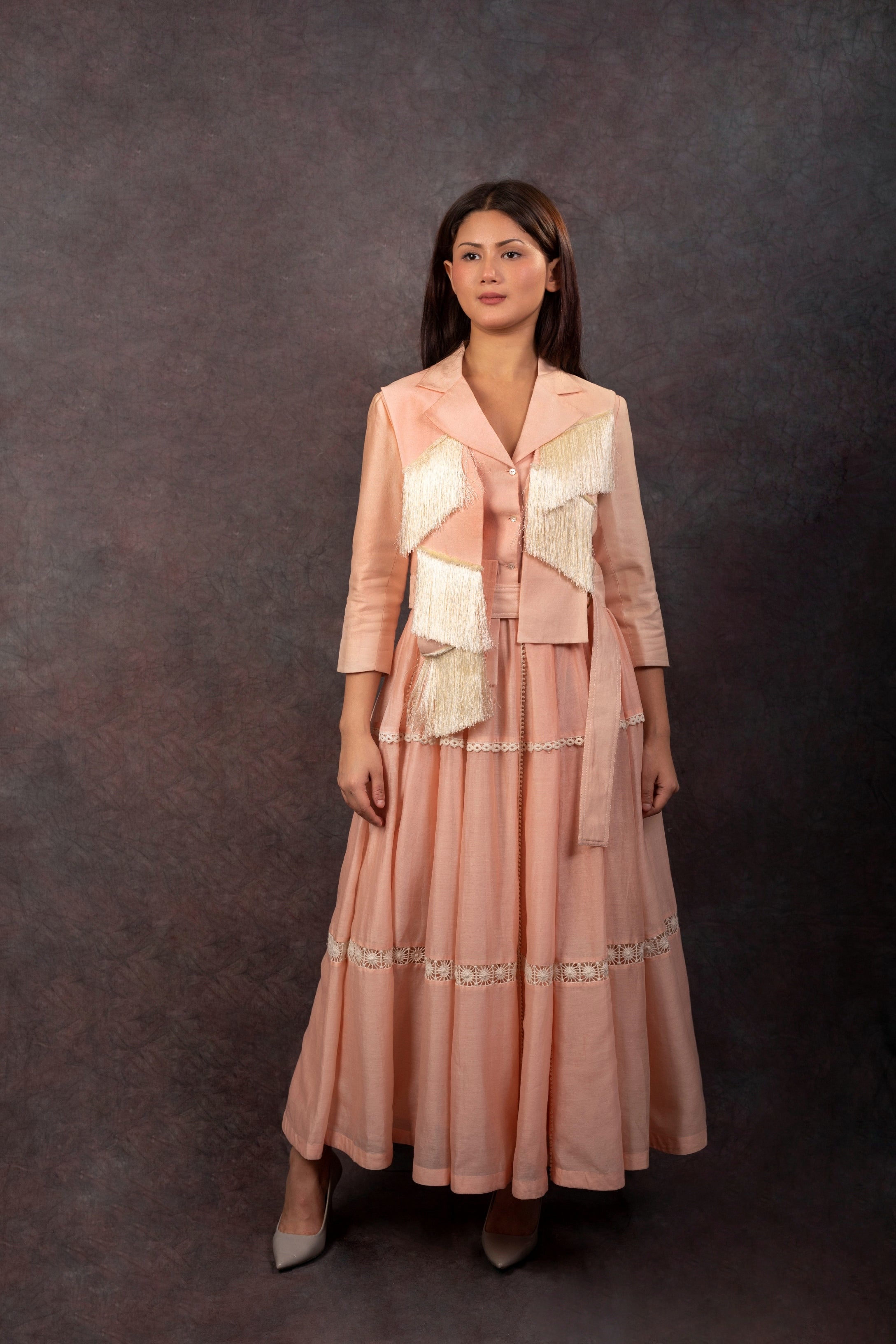 FRINGE JACKET & SKIRT - BABY PINK