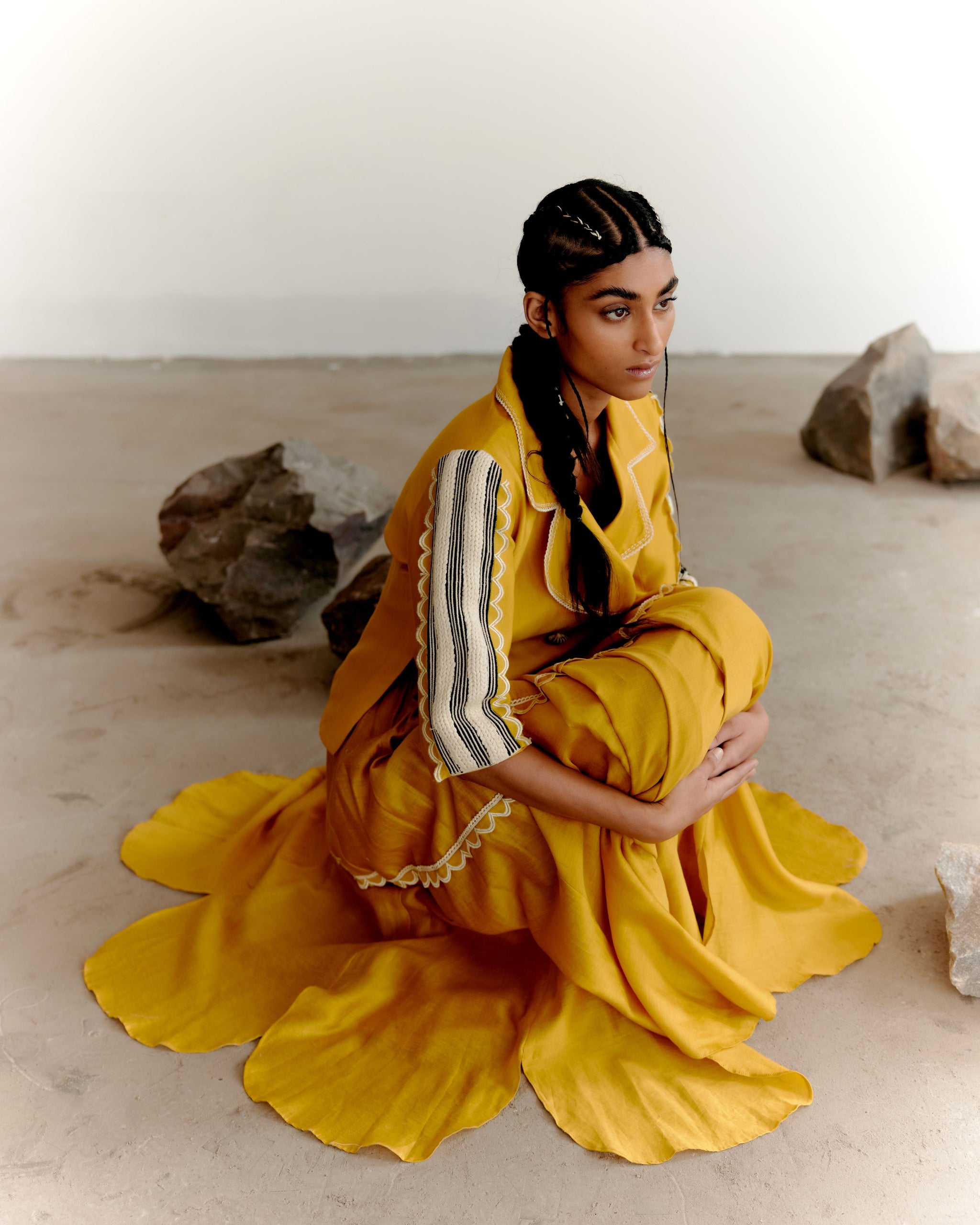 Mehira Supima Cotton Mustard Jacket Set