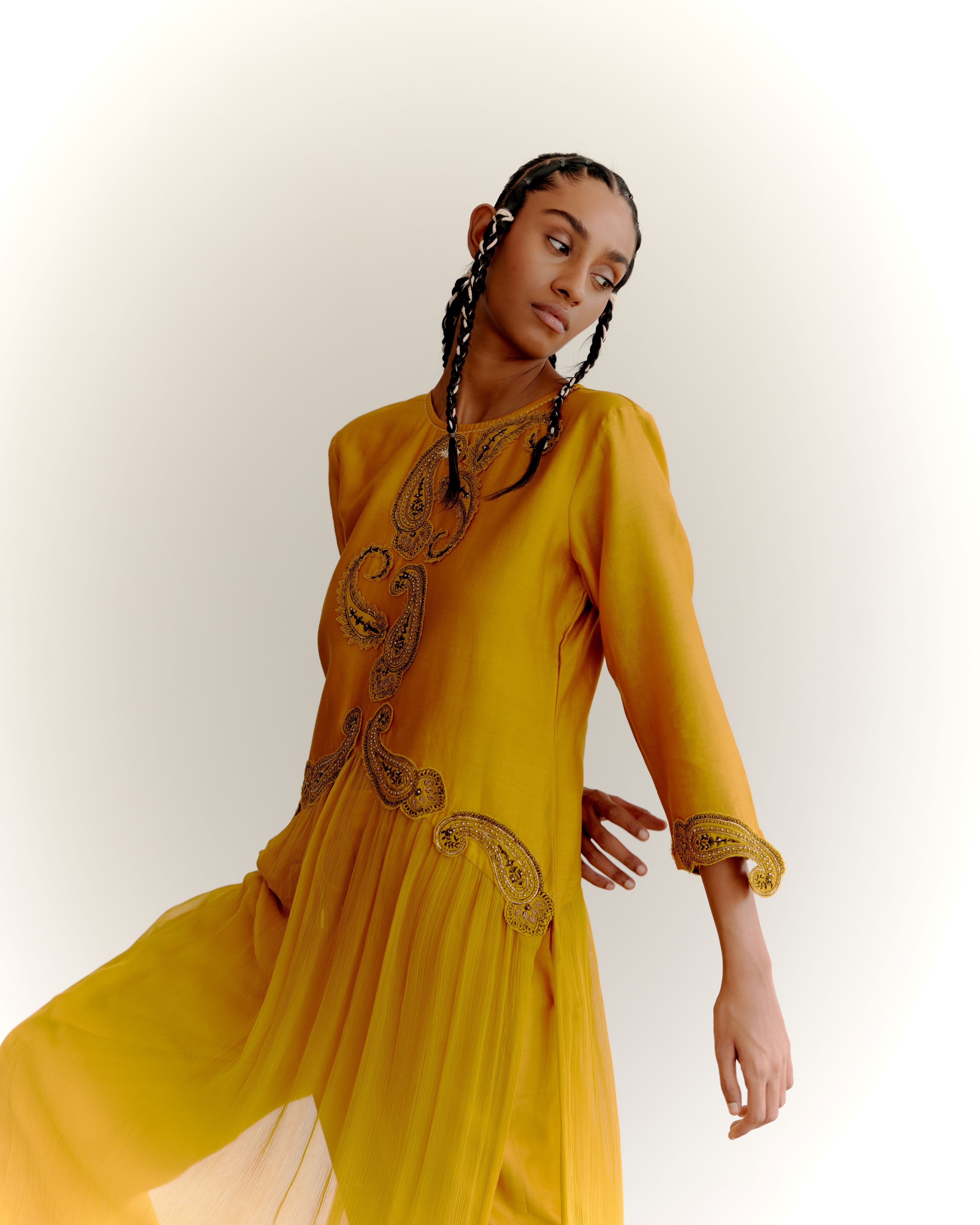 PAISLEY STRAIGHT KURTA - MUSTARD