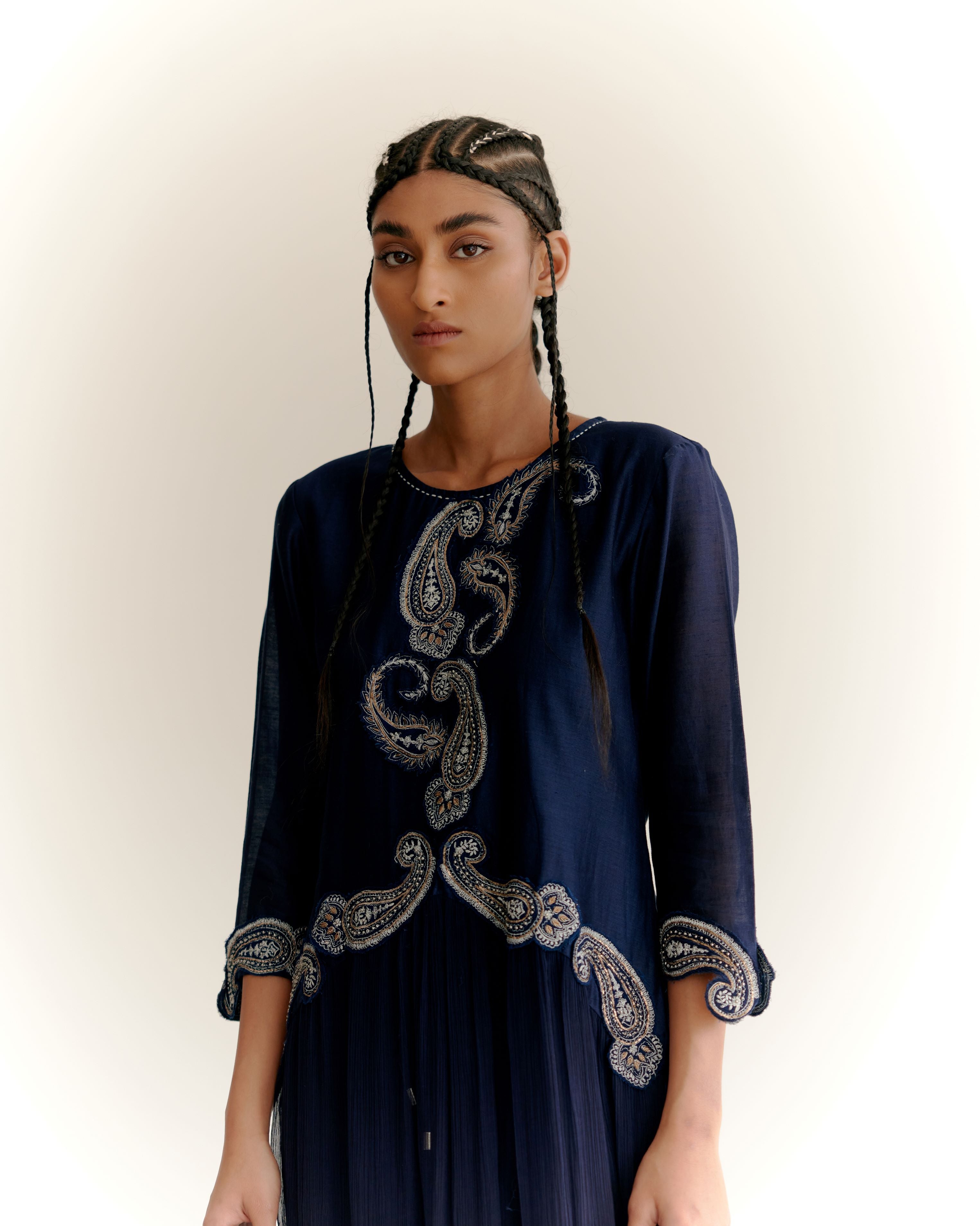 PAISLEY STRAIGHT KURTA - INDIGO