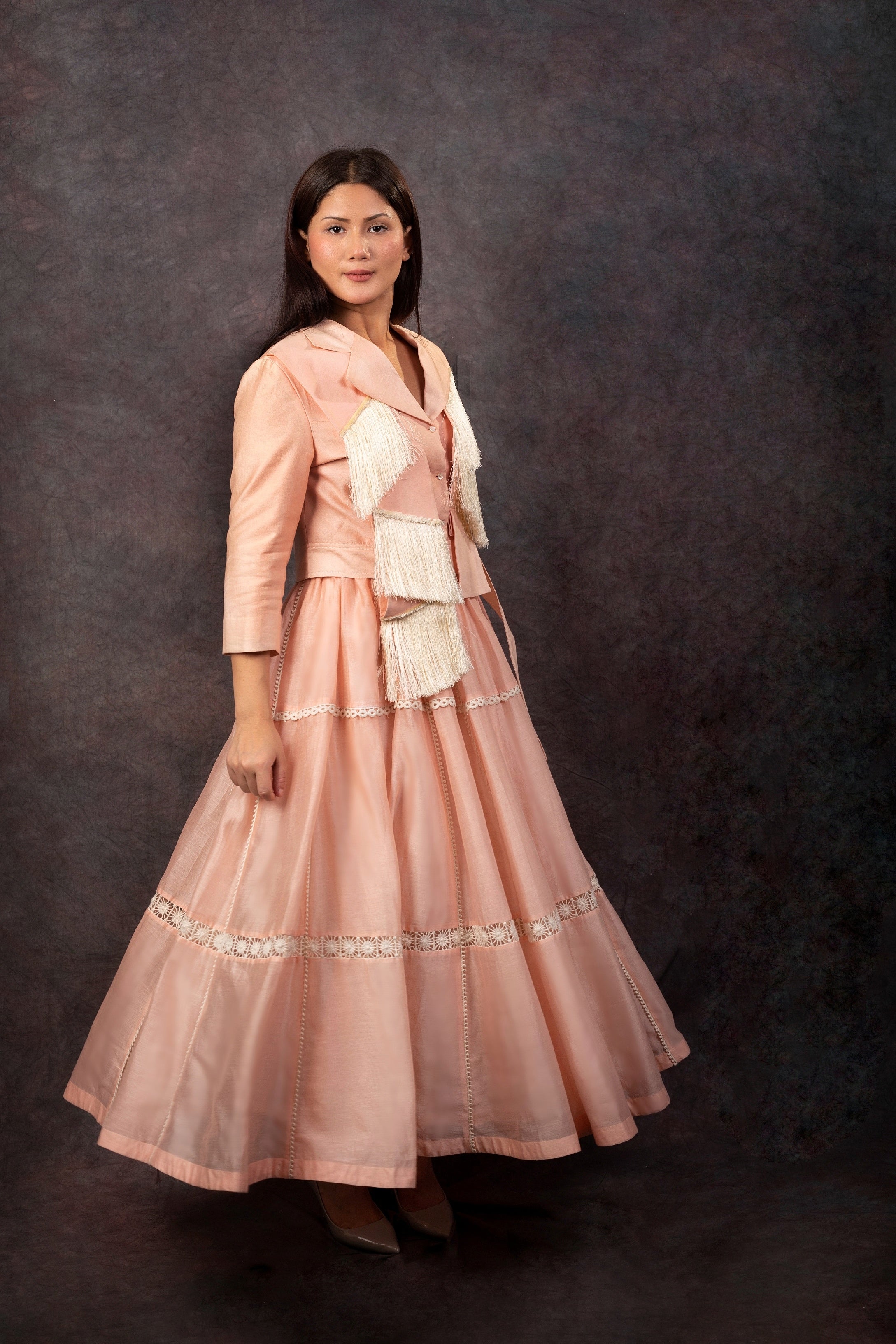 FRINGE JACKET & SKIRT - BABY PINK