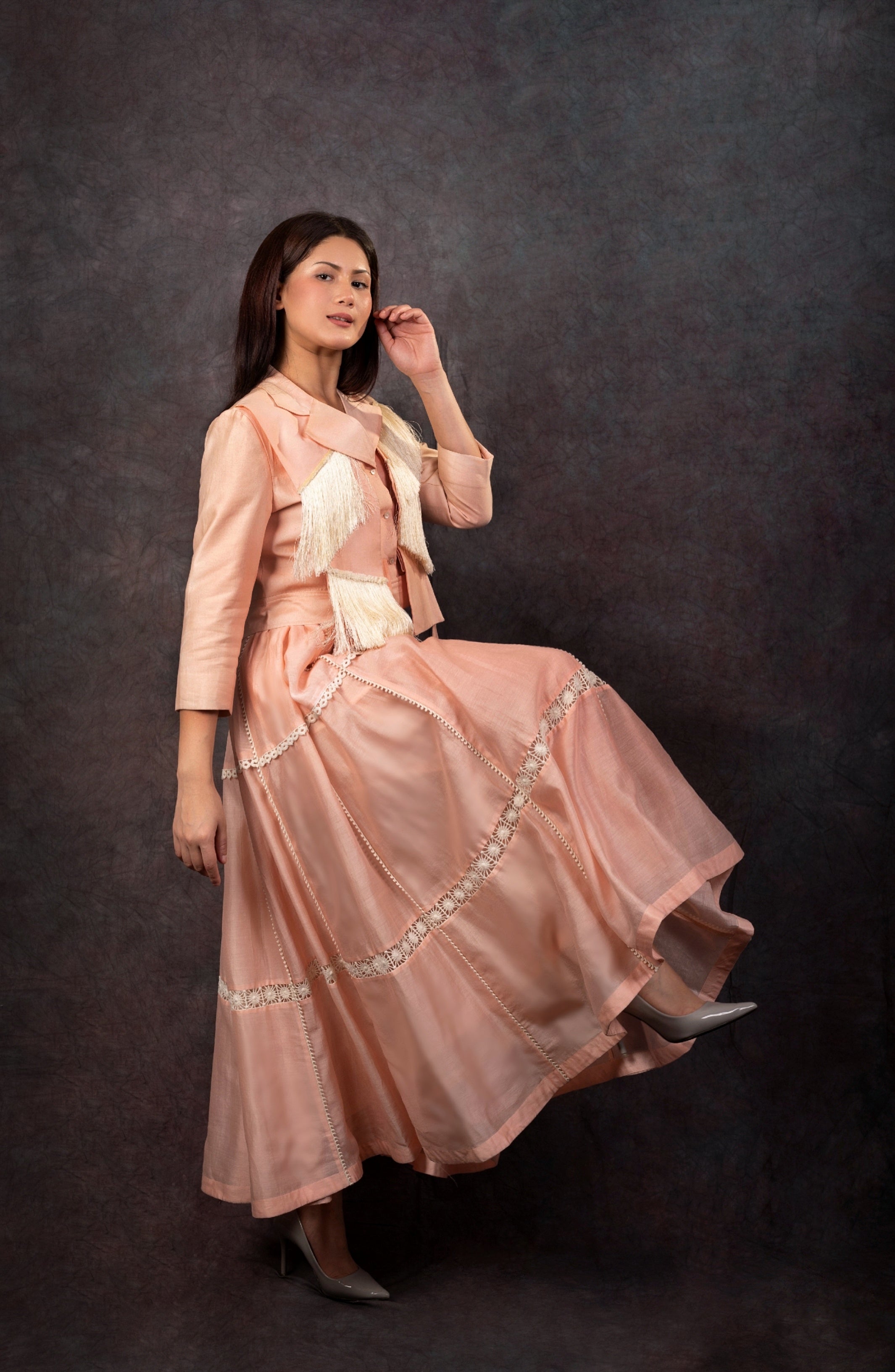 FRINGE JACKET & SKIRT - BABY PINK