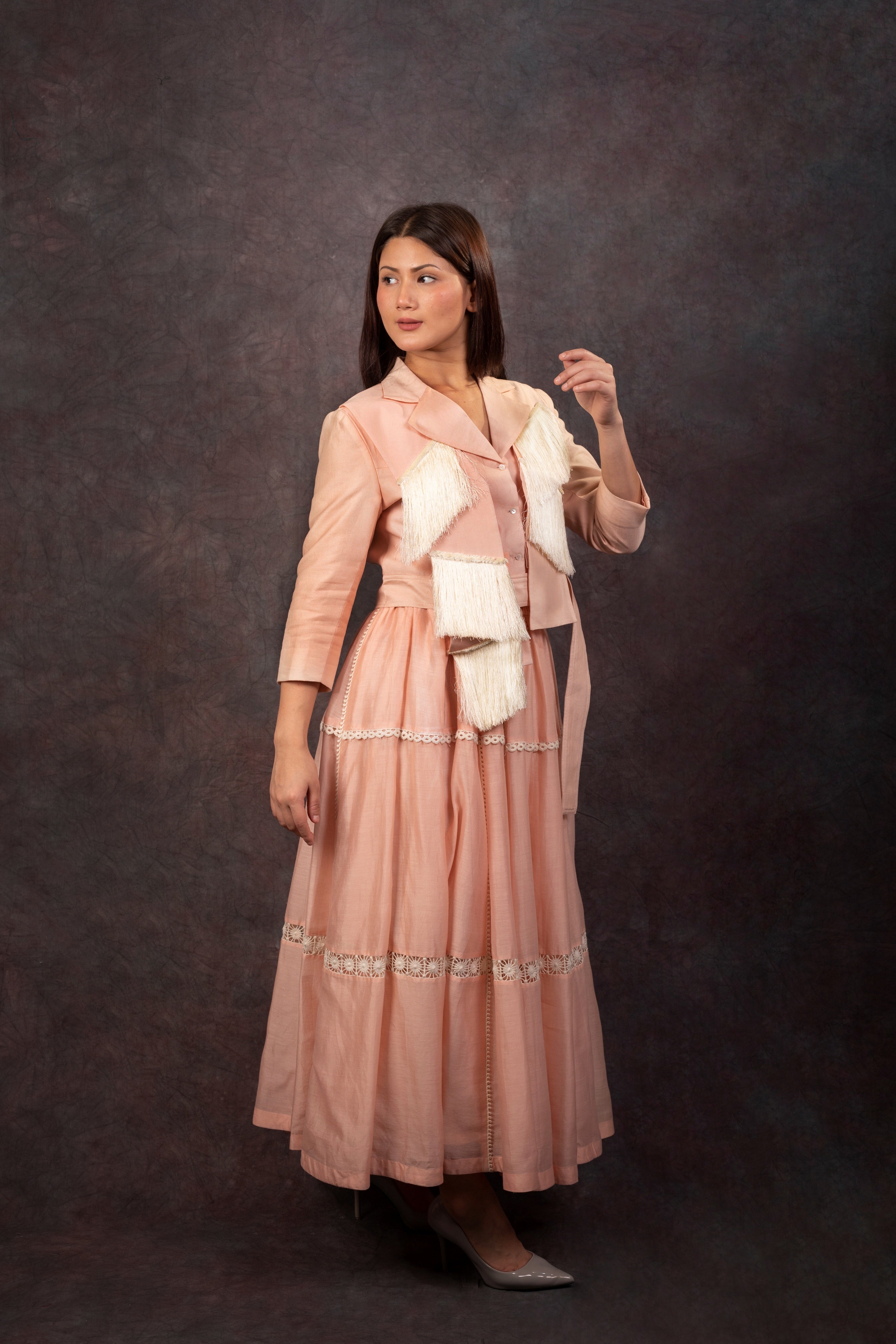 FRINGE JACKET & SKIRT - BABY PINK