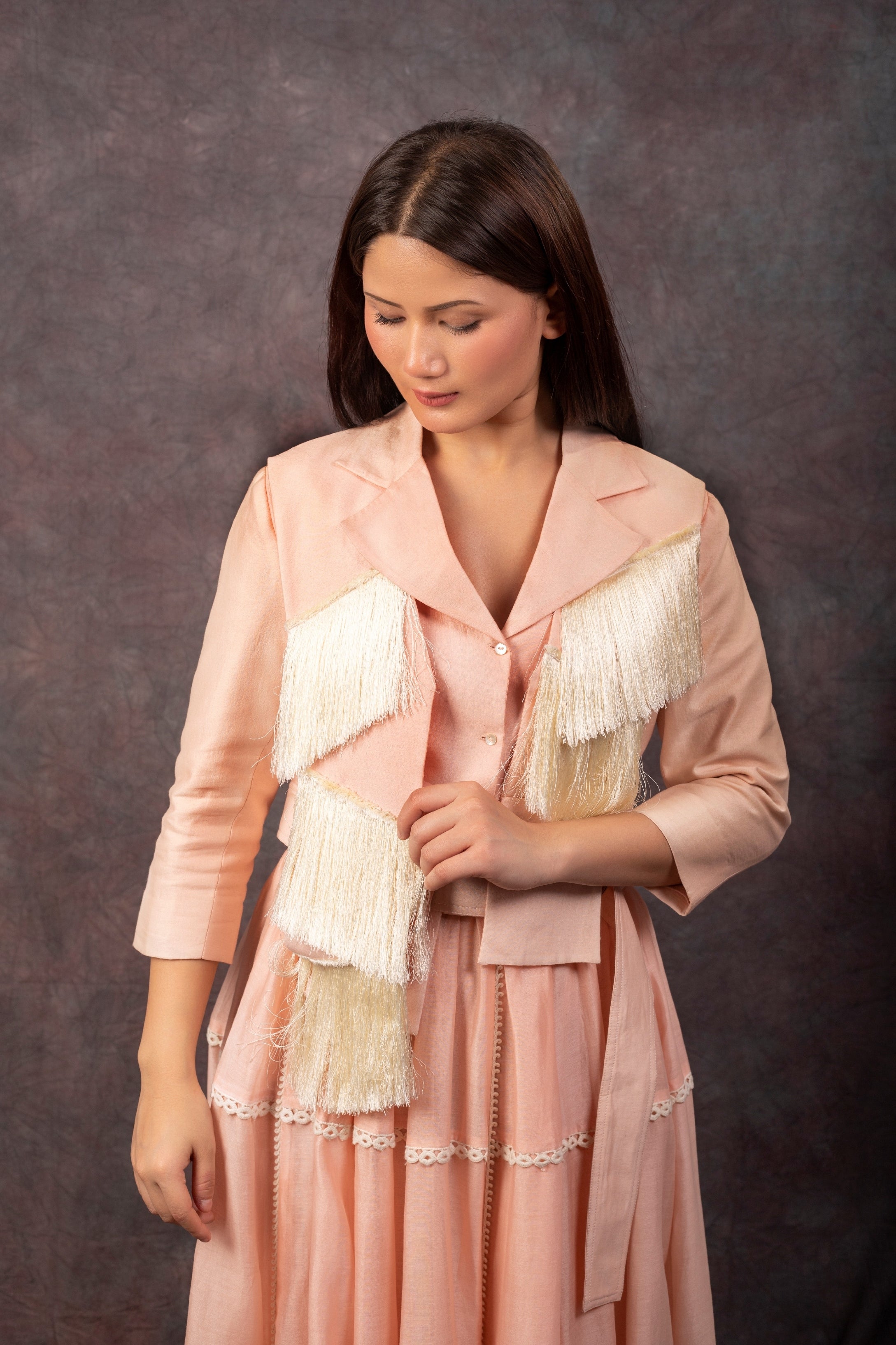 FRINGE JACKET & SKIRT - BABY PINK