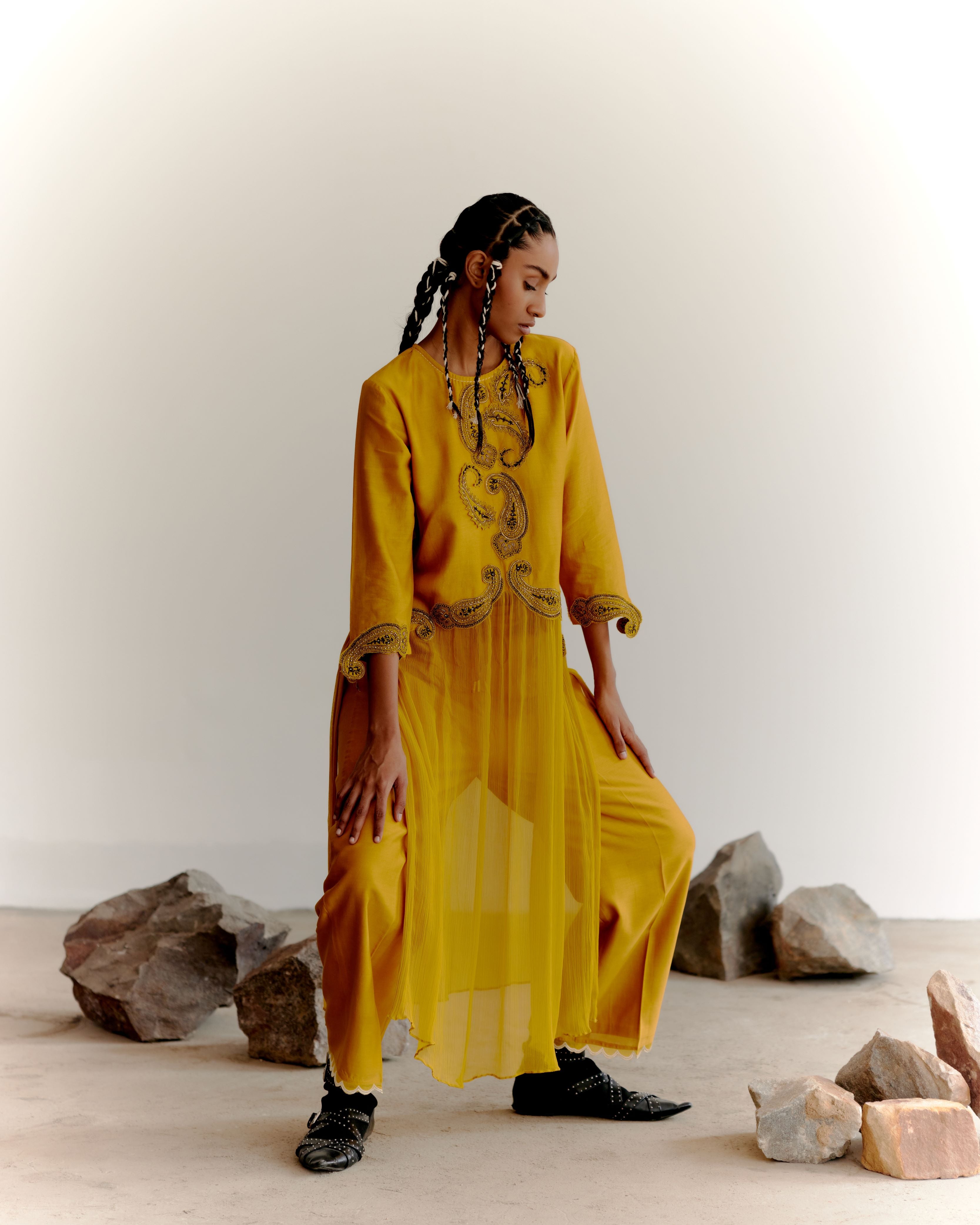 PAISLEY STRAIGHT KURTA - MUSTARD