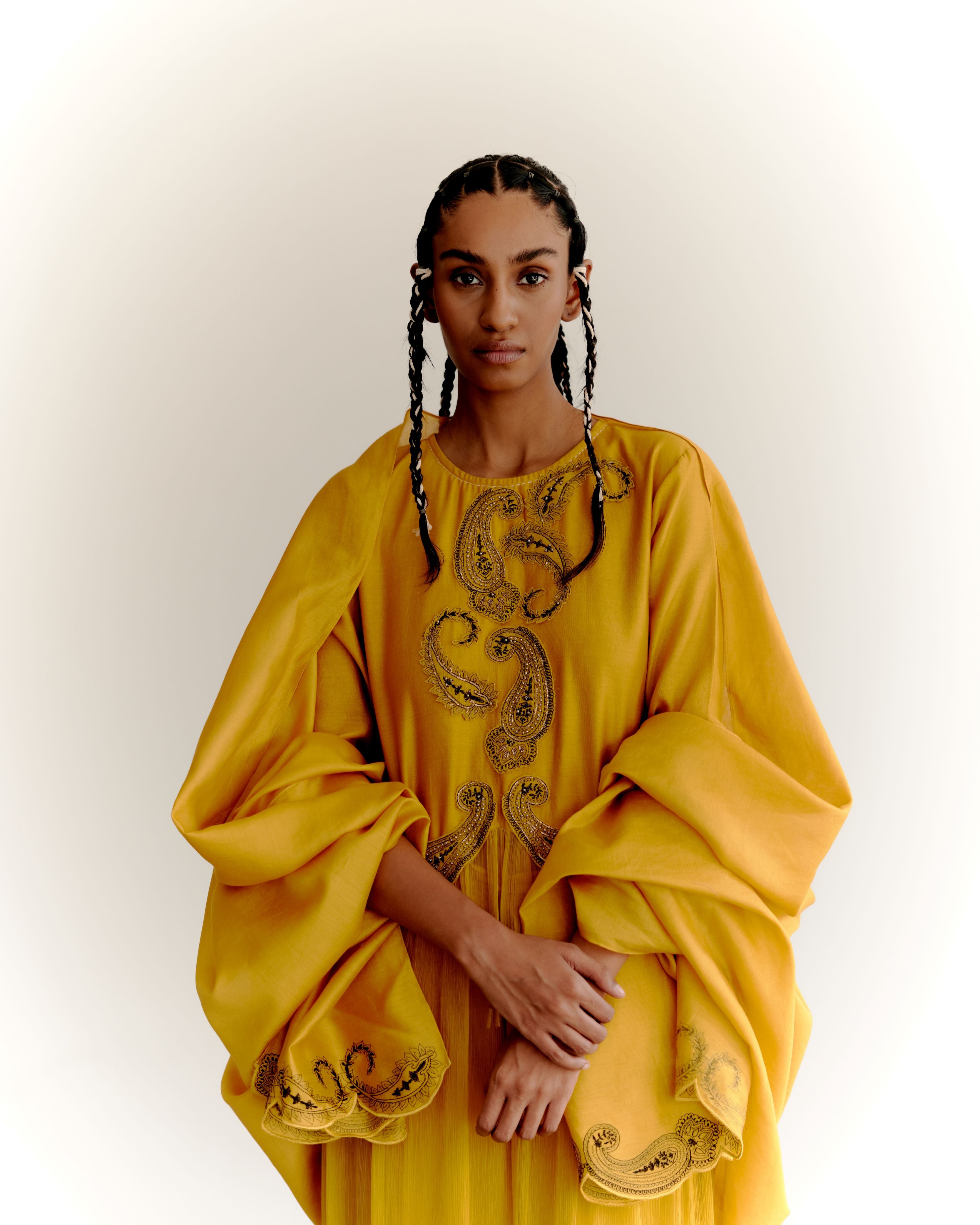 PAISLEY STRAIGHT KURTA - MUSTARD